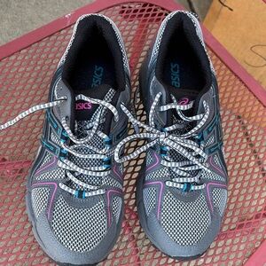 ASICS Women's Gray with Pink and Blue Accents Athletic Shoes